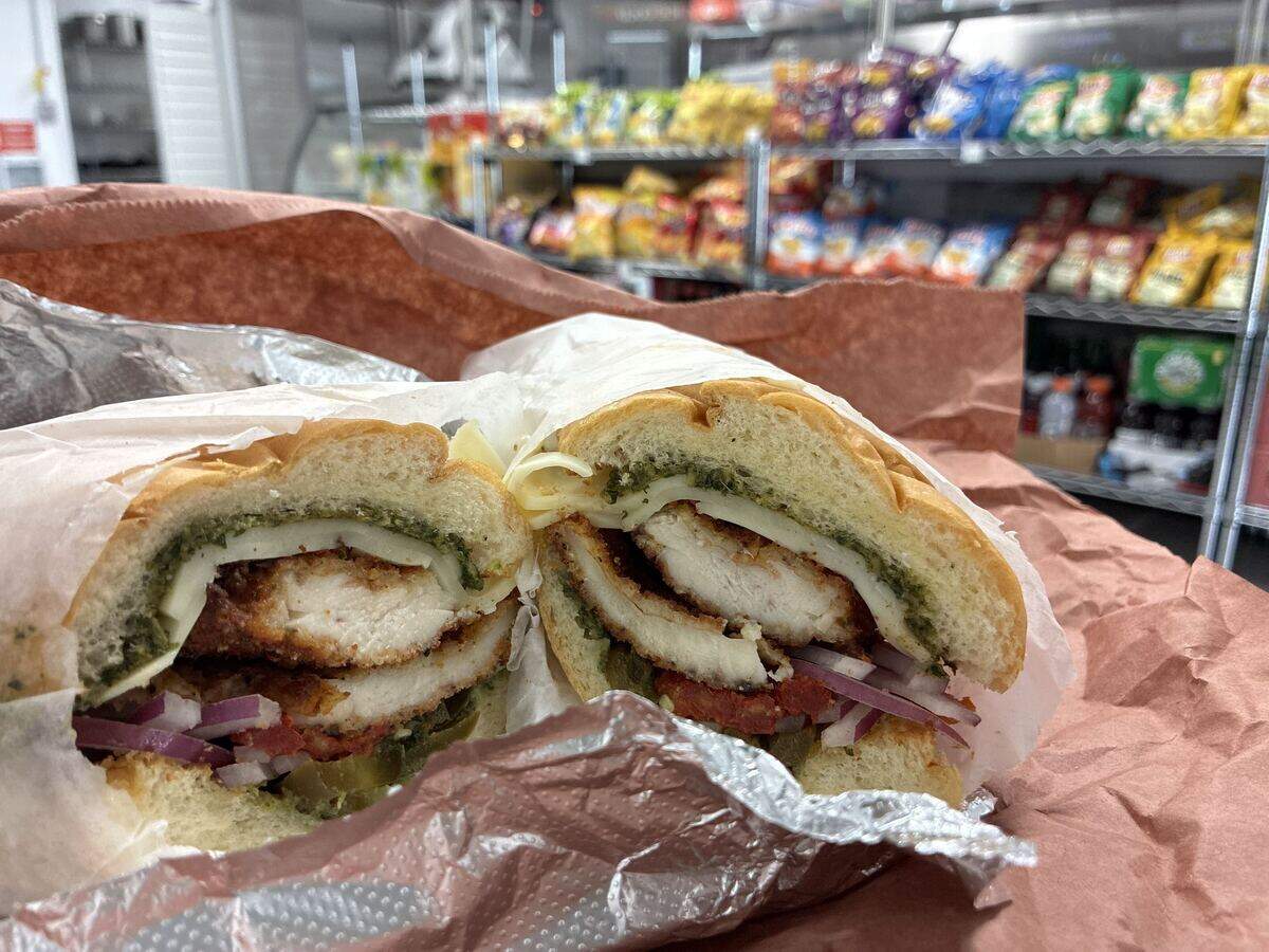 Mochi’s ex-wife sandwich on a hero. Blueberry cheesecake not pictured.